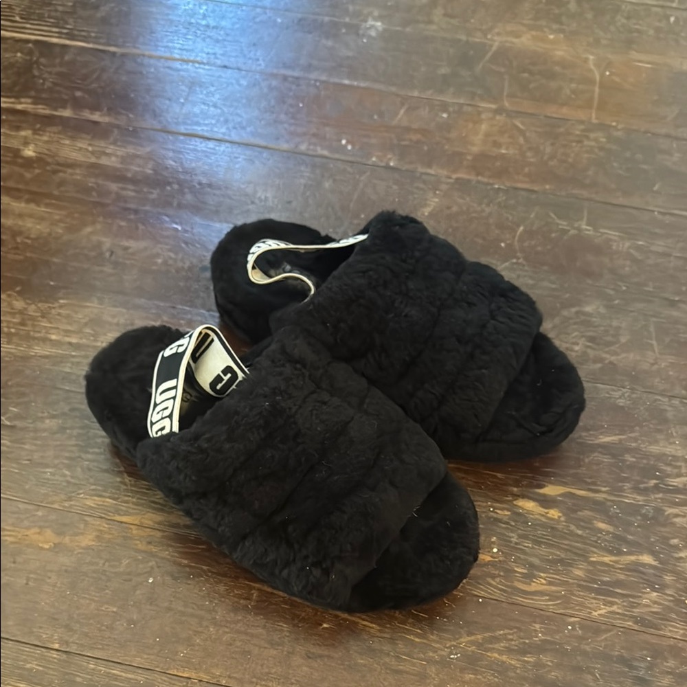 Ugg Black Fuzzy Slippers